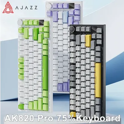 [Com Taxa] Ajazz Tri Mode Gaming Teclado Mecânico, Sem Fio, RGB, Bluetooth, Junta Personalizada para PC, Laptop, 82 Teclas, 2.4GHz, Ak820