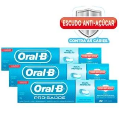 Kit com 3 Cremes Dentais Oral-B Pró-Saúde com Escudo Anti-Açúcar