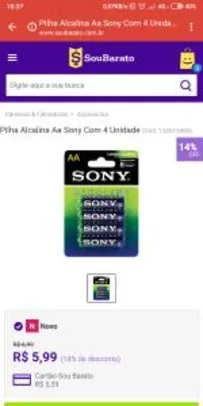 Pilhas ALCALINAS - BLUE LINE - Sony 4 unidades - R$2