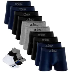 Kit 10 Cueca Zorba Boxer Original Algodão Adulto + 6 Meias (P, SORTIDAS)