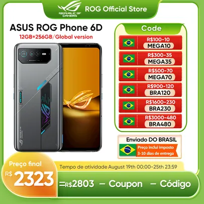 [DO BRASIL] Smartphone ASUS ROG 6D, MediaTek Dimensity 9000 + 165Hz E-Sports tela, 6000mAh bateria, 65W