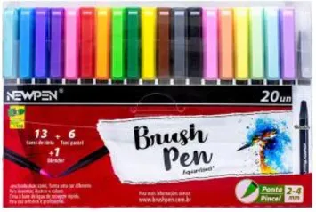 Brush Pen Newpen, 19 cores+1 Blender, Estojo 20 un. | R$55