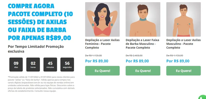 10 SESSÕES DE DEPILAÇÃO A LASER DE AXILAS OU FAIXA DE BARBA 