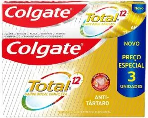 [PRIME] Creme Dental Colgate Total 12 Anti Tártaro 3 Unid 90G 3 Unid 90G Preço Especial