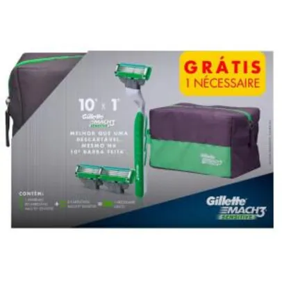 Kit Gillette Mach3 Sensitive Aparelho Recarregável + 2 Cartuchos + Nécessaire | R$24