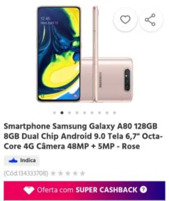 (AME) Smartphone Samsung Galaxy A80 128GB R$ 1979