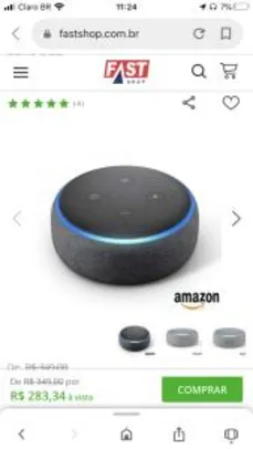 Smart Speaker Amazon com Alexa Preto - ECHO DOT R$ 283