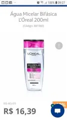 Água Micelar Bifásica L'Óreal 200ml | R$16