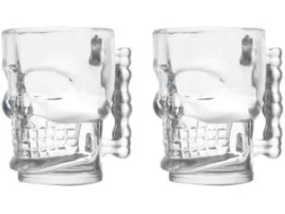 Conjunto de Caneca Vidro para Cerveja 510ml - 2 Peças Lyor Caveira Rock Style - R$29,90