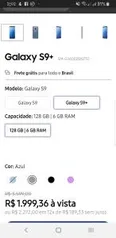 Samsung S9+ R$1999,36 à vista