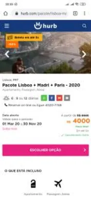 Pacote Lisboa + Madri + Paris - 2020 R$ 4000