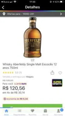 [C.Ouro+MagaluPay] Whisky Aberfeldy Single Malt Escocês 12 anos 750ml | R$114