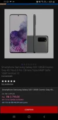Smartphone Samsung Galaxy S20 128GB Cosmic Gray 4G Tela 6.2 Pol. Câmera Tripla 64MP Selfie 10MP Android 10
