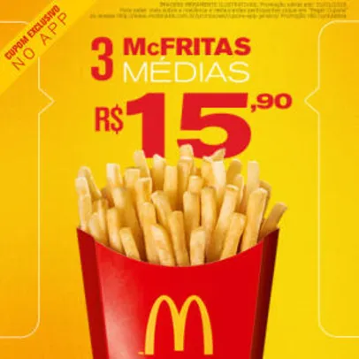 3 McFritas Médias no McDonald's - R$15,90