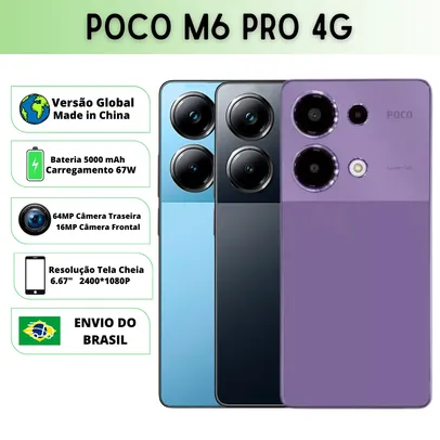 [Com Taxa/ Cashback R$1156] Xiaomi Poco M6 Pro 4G: 64MP, 67W, ROM Global 256gb/8GB