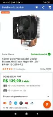 Cooler para Processador Cooler Master AMD/ Intel Hyper H412R R$ 140