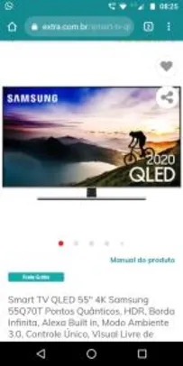Smart TV QLED 55" 4K Samsung 55Q70T Pontos Quânticos | R$ 4.065