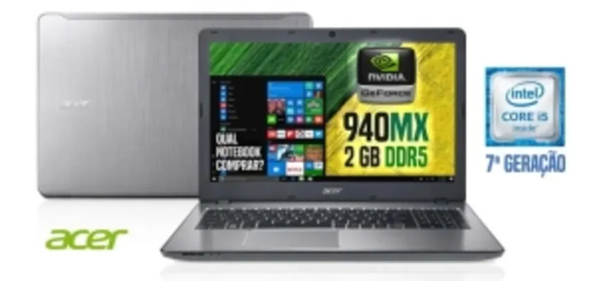 Notebook Acer i5 8GB 1TB 15,6” NVIDIA GeForce 940MX - R$ 2.599