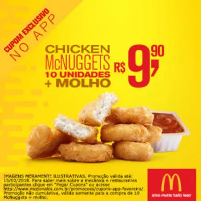 Chicken McNuggets 10 unidades no McDonald's - R$9,90