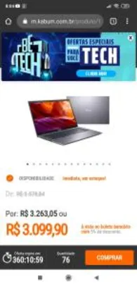 Notebook Asus AMD Ryzen 5 3500U, Vega 8, 8GB, 1TB | R$3.100