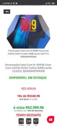 Intel Core i9 9900k - R$2.999,96