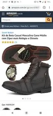 Kit de Bota Casual Masculina Cano Médio com Zíper mais Relógio e Chinelo - R$90