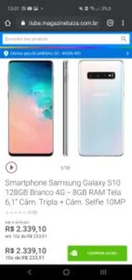 Smartphone Samsung Galaxy S10 128GB Branco 4G - 8GB RAM | R$2.339