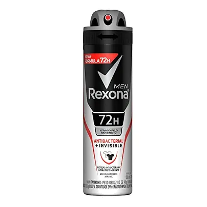 Desodorante Antitranspirante Aerosol Masculino Rexona Antibacterial + Invisible 72 horas 150ml (A embalagem pode variar)