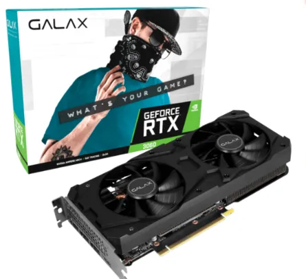 Placa de Video GALAX, GeForce RTX 3060, (1-Click OC), LHR, 12GB, GDDR6, DLSS, Ray Tracing, 36NOL7MD1VOC