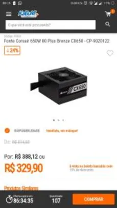 Fonte corsair 650w 80 plus