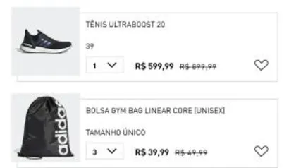 Tênis Adidas Ultraboost 20 Azul N°39 + 3 outros itens