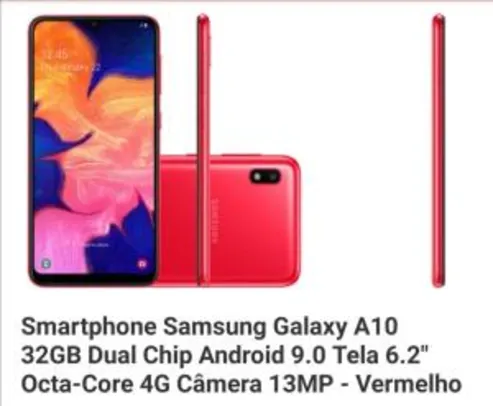 [APP + Cartão Americanas] Samsung A10 32GB Vermelho | R$505