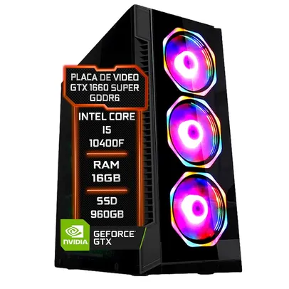 Pc Gamer Fácil Intel Core I5-10400f, 16GB DDR4, GTX 1660 Super 6GB, SSD 960GB, Windows 10 Trial, Fonte 750W