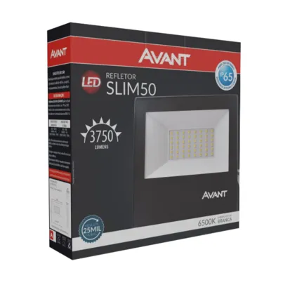 Refletor LED Slim 50W 6500K Luz Branca Bivolt Preto - Avant