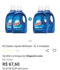 Sabão Líquido Brilhante 3 litros - 4 unidades