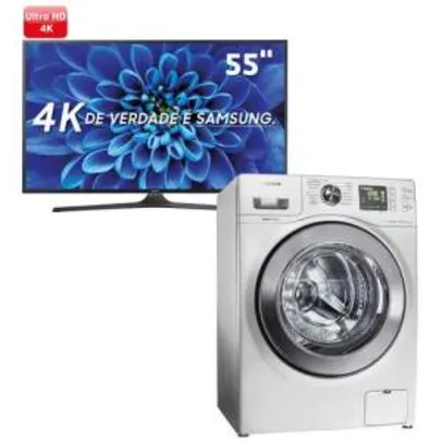 Smart TV LED 55" Ultra HD 4K Samsung 55KU6000 + Lavadora de Roupas Samsung WF106U4SAWQ Branca - 10,1 Kg - R$4999