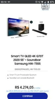 SMART TV SAMSUNG Q70T 55" + SB HW-T555 | R$4274