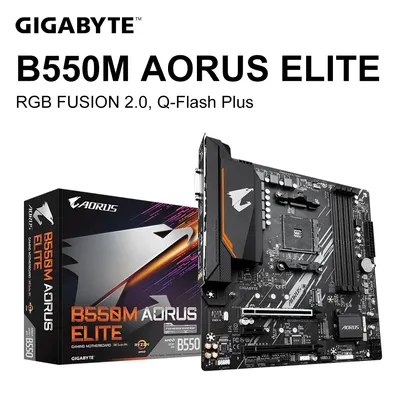 GIGABYTE Placa mãe Aorus Elite, soquete AMD B550, AM4 DDR4, 128GB, PCI E 4.0, M.2, SATA III, 4000 OC MHz, USB 3.2