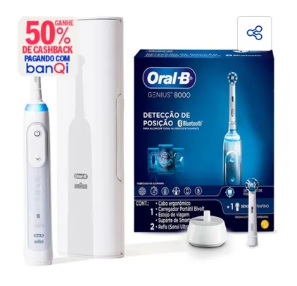 [Banqi R$ 214 ] Escova Dental Elétrica Recarregável Oral-B Genius 8000