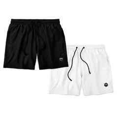 Kit 2 Bermudas Life Lisa Short Liso Masculino Básico Mauricinho Tactel - Preto + Branco