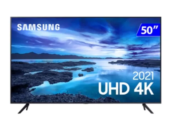 Smart TV Samsung 50" UHD 4K 50AU7700 Processador Crystal Tela sem limites Visual Livre de Cabos Alex