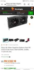 Placa de Vídeo Sapphire Radeon Navi RX 5700 XT Be Pulse, 8GB GDDR6, 256Bit - R$3332