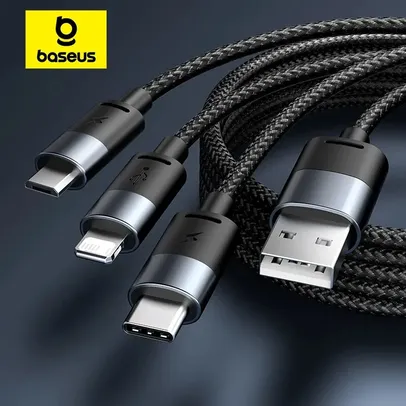 (taxas inclusas | moedas) Cabo de dados Baseus USB 3 em 1 de 120cm de comprimento - Tipo C + Iphone + Micro Usb