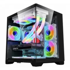 Gabinete Gamer K-MEX Space Aqua, Black, Mini Tower, Vidro Temperado, M-ATX, Sem Fonte, Sem Fan, CG-10KN