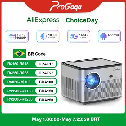 [Armazém BR] Projetor ProGaga PG550 Full HD 1920x1080p Nativo, roda 4K, com e sem Android, WIFI e Espelhamento de Tela