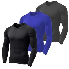 Kit 3 Camisetas Térmicas Proteção Solar Uv 50+ Manga Longa Dry Fit (AZUL PRETA CINZA, G)