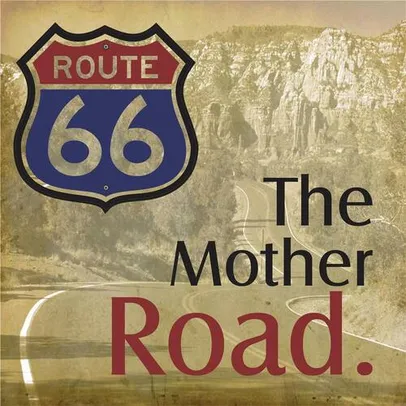 Placa Decorativa Kapos Route 66 The Mother Roard em MDF e Papel 25 x 25 cm - Bege/Azul/Vermelha