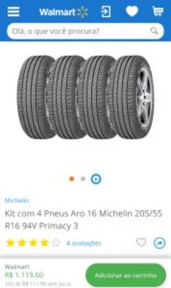 Kit com 4 Pneus Aro 16 Michelin 205/55 R16 94V Primacy 3 - R$1120