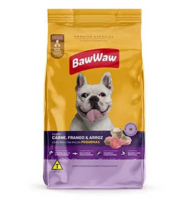 [REC] Ração Baw Waw para cães adultos raças pequenas sabor Carne, Frango e Arroz - 10.1kg