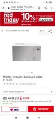 Micro-ondas PMO26EB 220v Philco | R$450